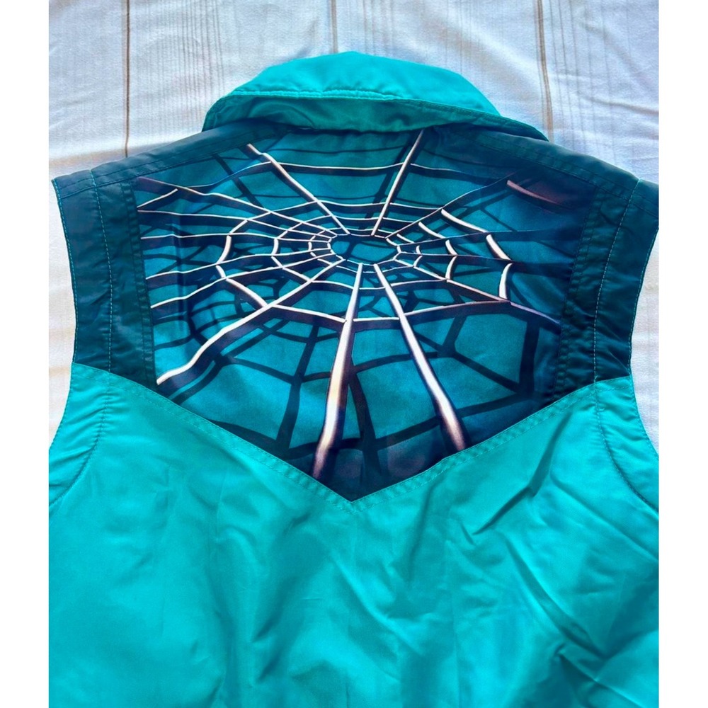 Vintage Spyder Ski Vest Teal Blue Spiderweb Back Graphic Junior 14 Gorpcore